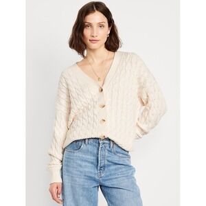 Old Navy Cable Knit Cardigan Women S Tall Cream Button Front V-Neck